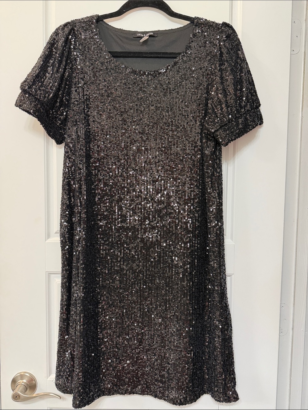 Cable & Gauge Black Sequin Short Sleeve Dress